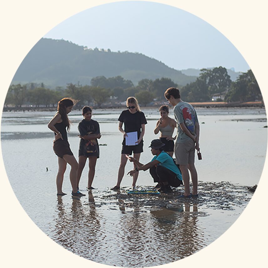 Students gathered on a tidal flat