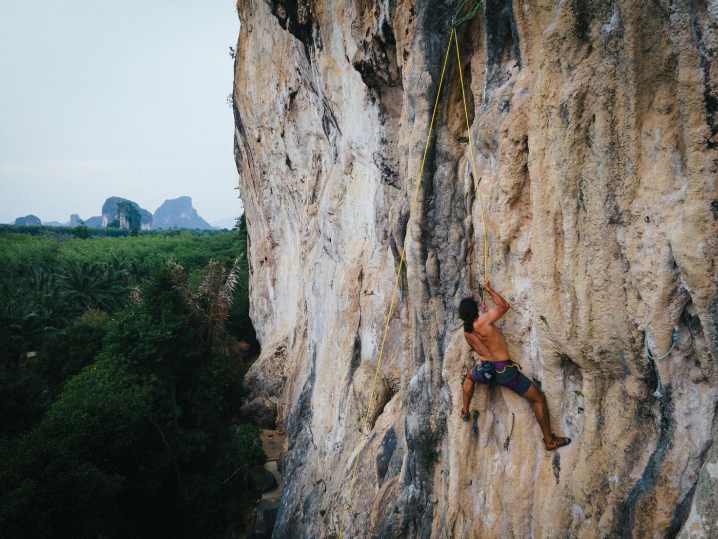 A climber on a limestone route