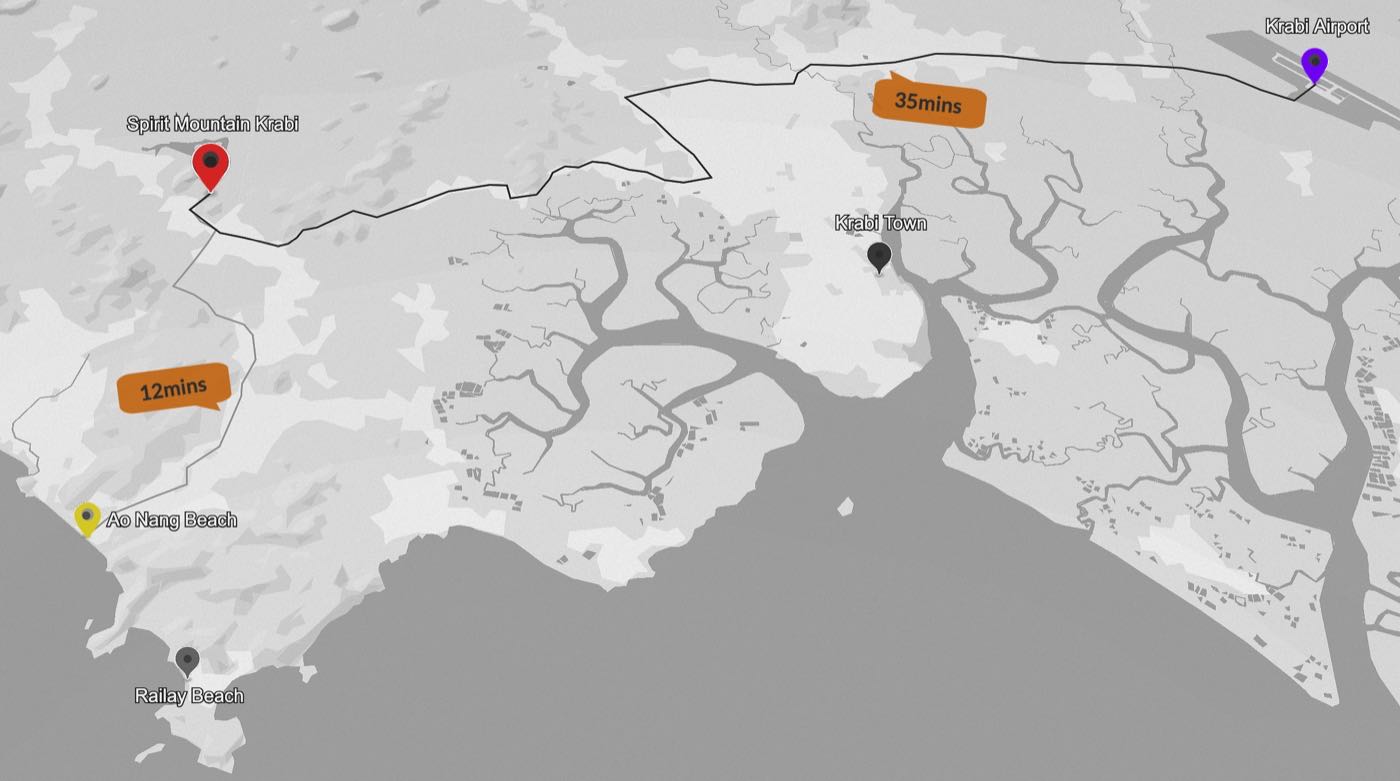 Map showing Spirit Mountain in Chong Pli, Krabi